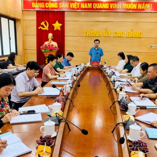 Đồng chí Bế Thanh Tịnh, Uỷ viên Ban Thường vụ, Trưởng Ban Tuyên giáo Tỉnh uỷ phát biểu kết luận buổi khảo sát tại Thành uỷ